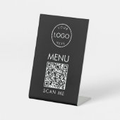Zwart QR-code menu café of restaurant Scan Me Reclamebord Met Voetstuk (Voorkant)