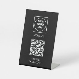 Zwart QR-code menu | Modern contactloos logo Reclamebord Met Voetstuk