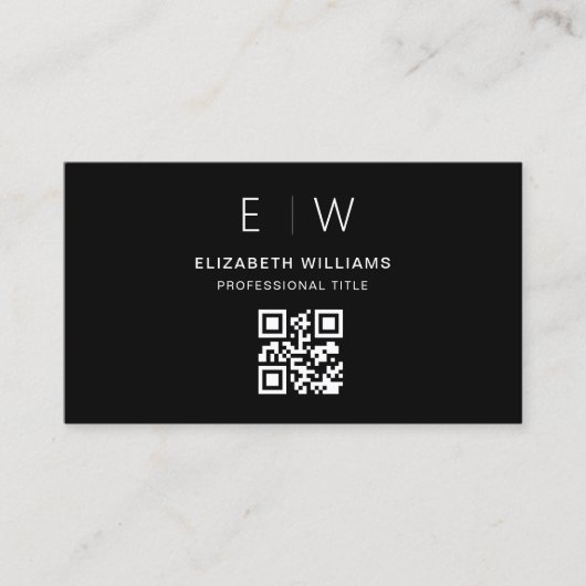 Zwart QR-code Monogram Minimalistisch Modern Visitekaartje (Voorkant)