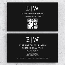 Zwart QR-code monogram minimalistisch Visitekaartje