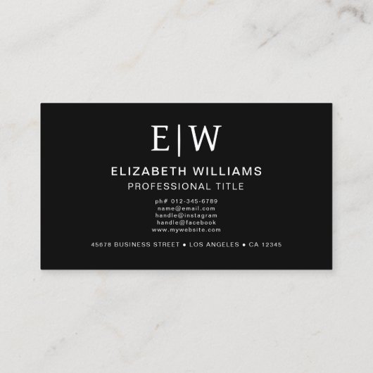 Zwart QR-code monogram minimalistisch Visitekaartje (Achterkant)