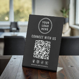 Zwart QR-codeschild voor bedrijfslogo op tafel Reclamebord Met Voetstuk