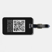 Zwart QR Script Monogrammed Bagagelabel (Achterkant horizontaal)
