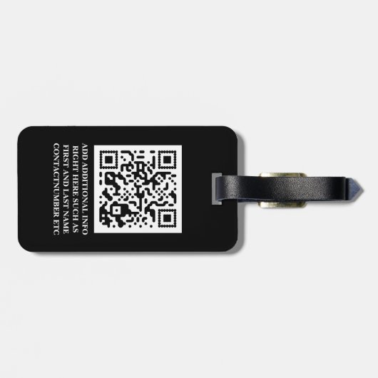 Zwart QR Script Monogrammed Bagagelabel (Achterkant horizontaal)