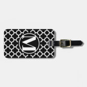 Zwart Quatrefoil III Monogram Bagagelabel (Voorkant horizontaal)