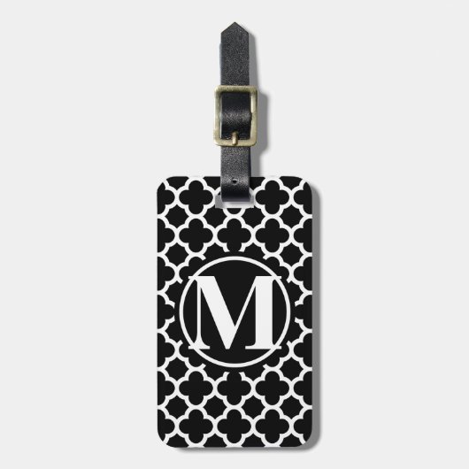Zwart Quatrefoil III Monogram Bagagelabel (Voorkant verticaal)