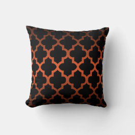 Zwart Quatrefoil Pattern op Sinaasappel Blend Kussen
