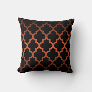 Zwart Quatrefoil Pattern op Sinaasappel Blend Kussen
