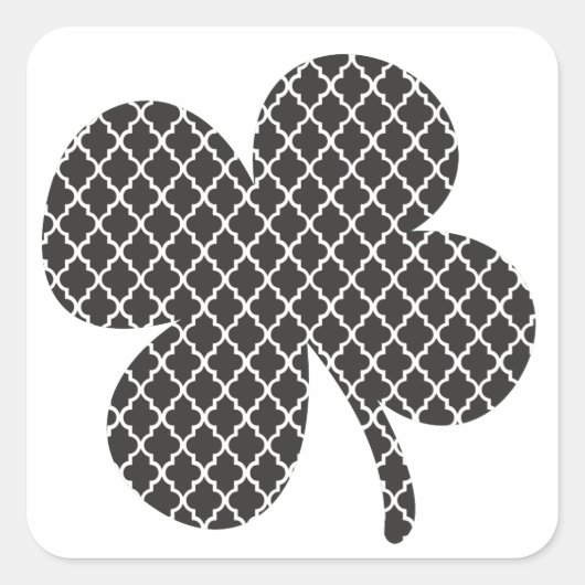 Zwart Quatrefoil Shamrock Vierkante Sticker (Voorkant)