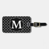 Zwart Quatrefoil White Monogram Bagagelabel (Voorkant horizontaal)