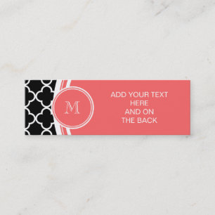 Zwart Quatrefoliepatroon, koraalmonogram Mini Visitekaartje