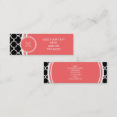 Zwart Quatrefoliepatroon, koraalmonogram Mini Visitekaartje (Voorkant / Achterkant)