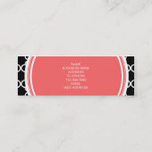 Zwart Quatrefoliepatroon, koraalmonogram Mini Visitekaartje (Achterkant)