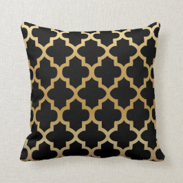 Zwart Quatrefoliepatroon op Gold Blend Kussen
