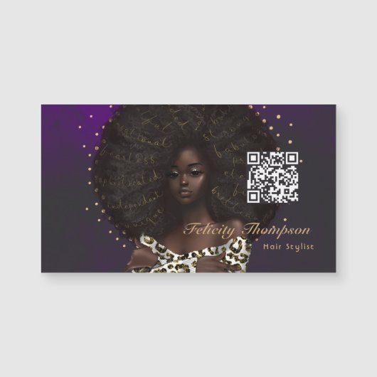 Zwart Queen Beauty Mode Haar QR Code (Voorkant)