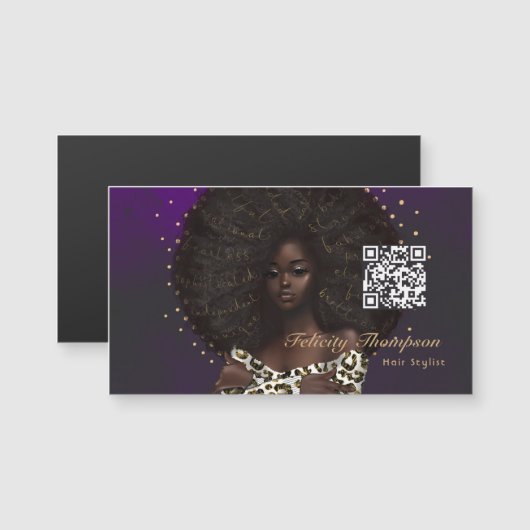Zwart Queen Beauty Mode Haar QR Code (Voorkant / Achterkant)