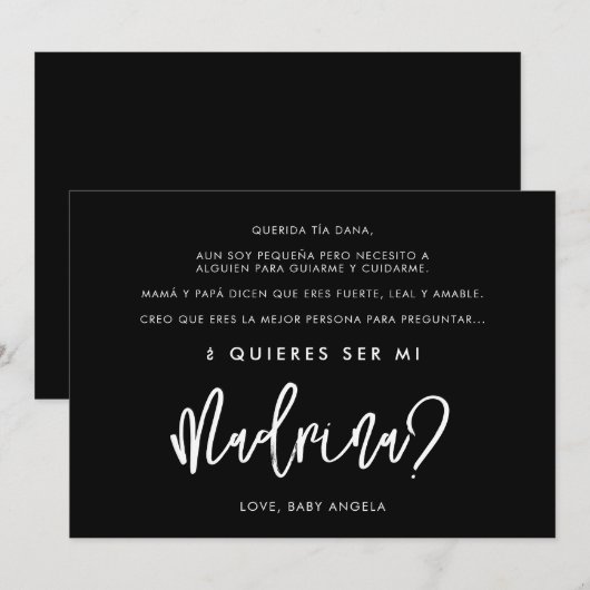 Zwart Quieres ser mi madrina Godmother kaart (Voorkant / Achterkant)