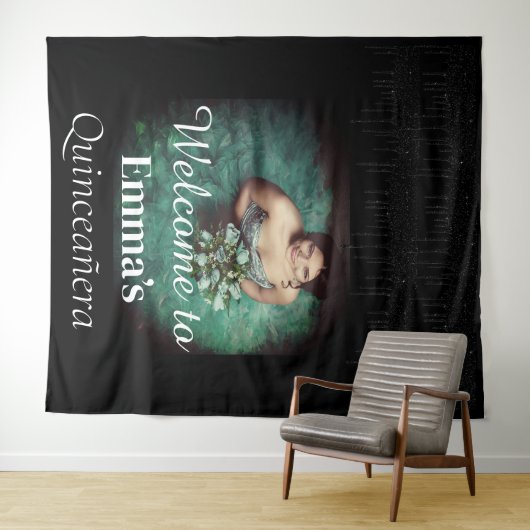 Zwart Quinceañera Foto Verjaardagsfeestje Welkom Wandkleed (In Situ (horizontaal))