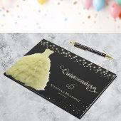 Zwart Quinceanera Gele Gown Lights Foto Gastenboek
