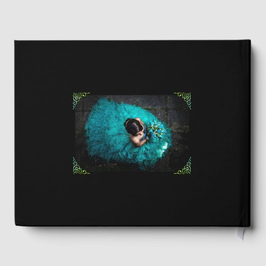 Zwart Quinceanera Mint Groene Gown Lights Foto Gastenboek (Achterkant)