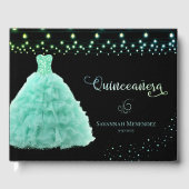 Zwart Quinceanera Mint Groene Gown Lights Foto Gastenboek (Voorkant)