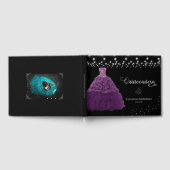 Zwart Quinceanera Paarse Gown String Lights Foto Gastenboek (Volledig)