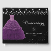 Zwart Quinceanera Paarse Gown String Lights Foto Gastenboek (Voorkant)