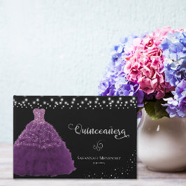 Zwart Quinceanera Paarse Gown String Lights Foto Gastenboek