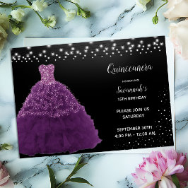 Zwart Quinceanera Princess Paarse Gown Lights Kaart