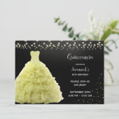 Zwart Quinceanera Prinses Gele Gown Lights Kaart (Staand voorkant)