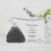 Zwart Quinceanera Prinses Gown String Lights Kaart (Staand voorkant)