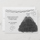 Zwart Quinceanera Prinses Gown String Lights Kaart (Achterkant)