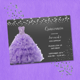 Zwart Quinceanera Prinses Lavendel Gown Lights Kaart