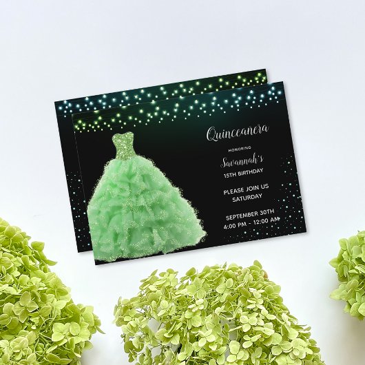 Zwart Quinceanera Prinses Lime Groene Gown Lichten Kaart