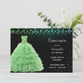 Zwart Quinceanera Prinses Lime Groene Gown Lichten Kaart (Staand voorkant)