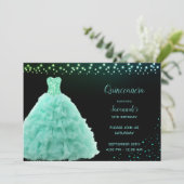 Zwart Quinceanera Prinses Mint Groene Gown Lichten Kaart (Staand voorkant)