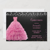 Zwart Quinceanera Prinses Roze Gown Lights Kaart (Voorkant)