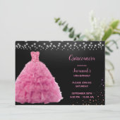 Zwart Quinceanera Prinses Roze Gown Lights Kaart (Staand voorkant)