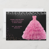 Zwart Quinceanera Prinses Roze Gown Lights Kaart (Achterkant)