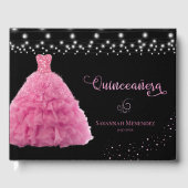 Zwart Quinceanera Roze Gown Lights Foto Gastenboek (Voorkant)