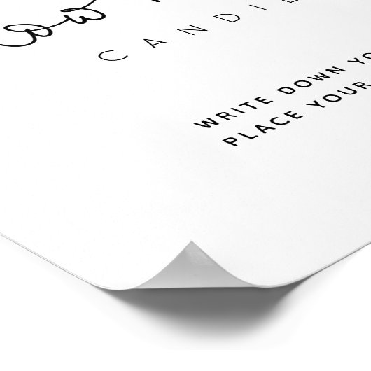 Zwart raad hoeveel Snoep Script Baby shower Poster (Hoek)