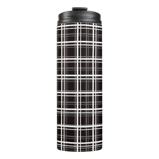 Zwart raamvenster geruite rasterstrepen Patroonont Thermosbeker (Voorkant)
