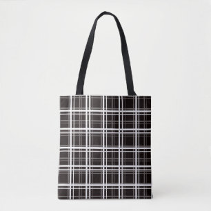 Zwart raamvenster geruite rasterstrepen Patroonont Tote Bag
