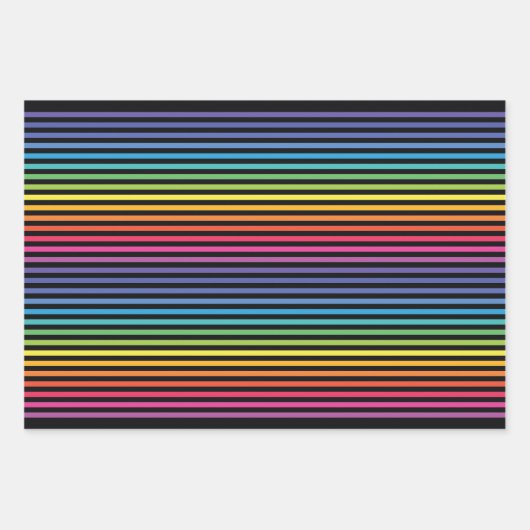 Zwart Rainbow Horizontale Strepen Wrapping Papier Inpakpapier Vel (Voorkant 2)