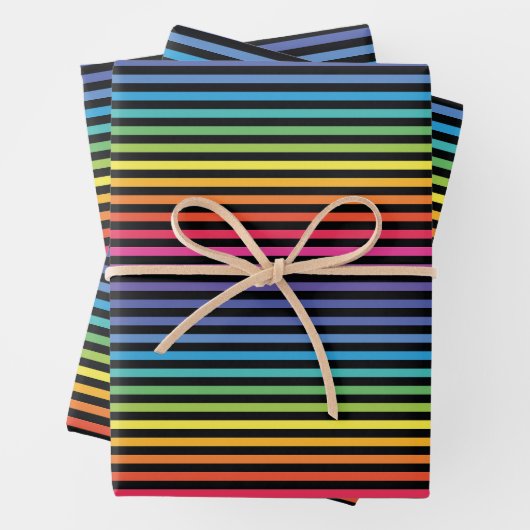 Zwart Rainbow Horizontale Strepen Wrapping Papier Inpakpapier Vel (In situ)