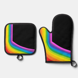 Zwart Rainbow Print Oven Mitt en Potholder Ovenwant & Pannenlap Set