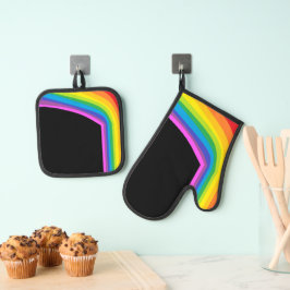 Zwart Rainbow Print Oven Mitt en Potholder Ovenwant & Pannenlap Set