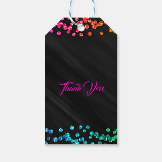 Zwart Rainbow Sparkle Confetti Stippen Leuk Feest Cadeaulabel (Voorkant)