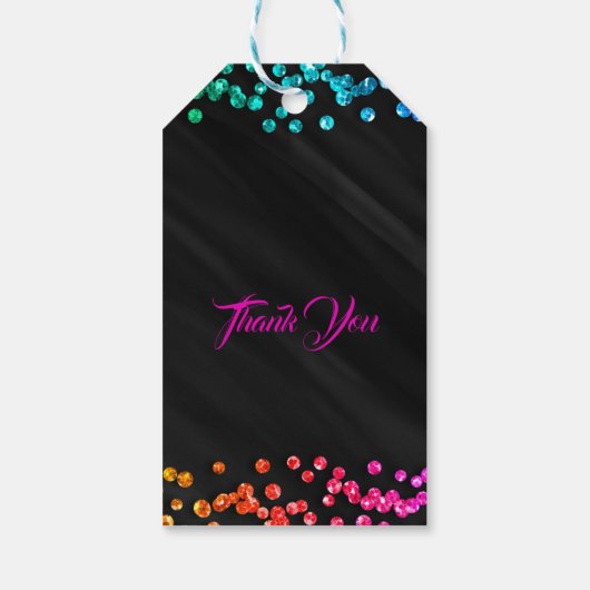 Zwart Rainbow Sparkle Confetti Stippen Leuk Feest Cadeaulabel (Achterkant)