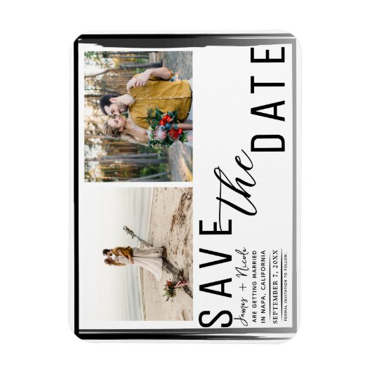 Zwart Rand Overlay Foto Opslaan de datum Bruiloft Magneet (Verticaal)